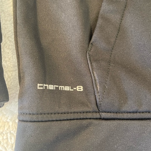 Layer 8 black with white stripes on arm Mens size small fleece lined hoodie - Picture 3 of 8